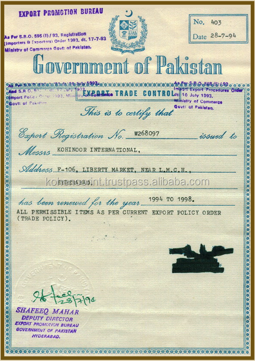 Export certification